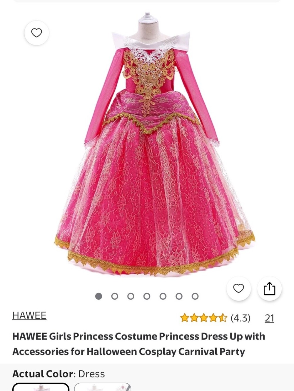 Sleeping Beauty Aurora Princess Dress Size 6
